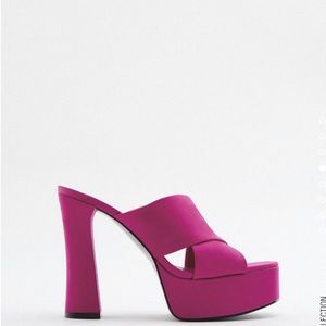 ZARA Fuschia High-Heel Platform Sandals Criss-Cross Straps Block Heel Size 7 1/2
